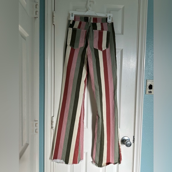 Valentina High Rise Flare Mauve Multi Striped Raw Hem Jeans size 5/27 - Picture 2 of 8